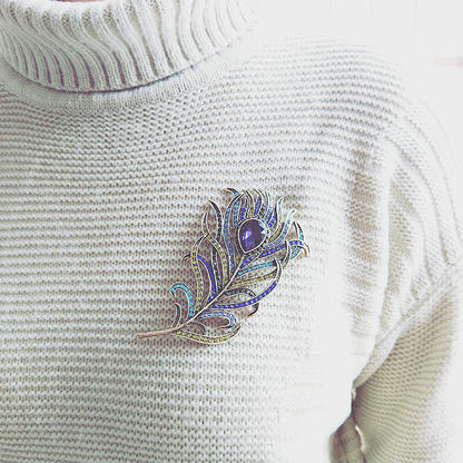 Crystal Peacock Feathers Brooch — Boho Enamel Pin