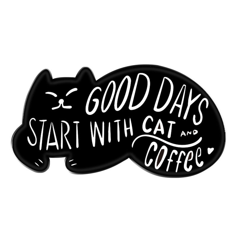 Cartoon Cute Black And White Cat Lazy Coffee Alloy Brooch