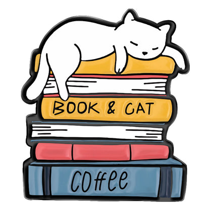 Cartoon Cute Black And White Cat Lazy Coffee Alloy Brooch