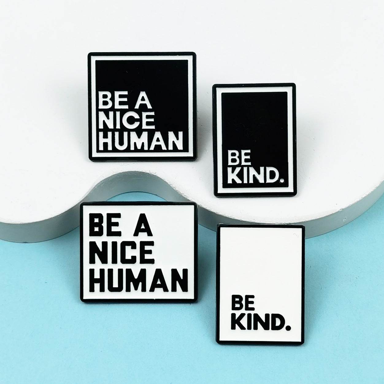 Black & White Square Dripping-Oil Alloy Fashion Badge