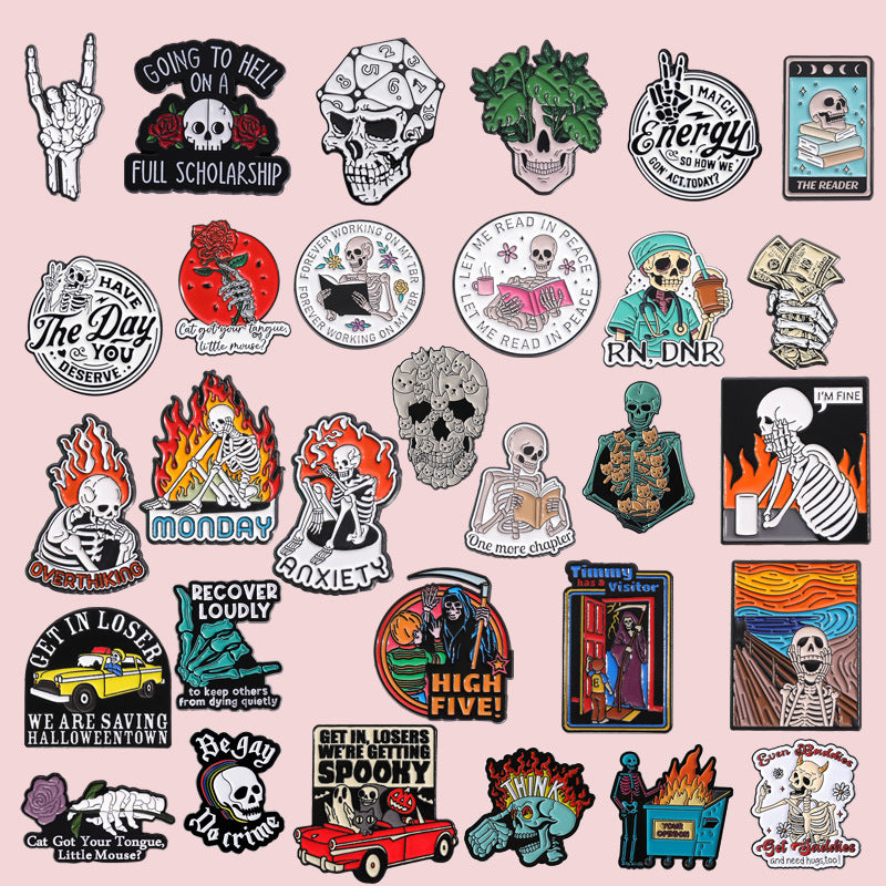 Creative Skull Cartoon Halloween Brooch – Unique & Fun Design